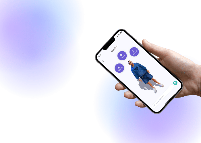 Make curaJOY's Wellness Coaching App Into Your Language | curaJOY A hand holding curaJOY's Wellness Coaching App on a phone with an image of a person on it.