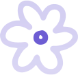 Simple purple flower illustration with five rounded petals and a circular center, drawn with a thick, uneven outline.