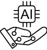 A stylized hand with circuit lines holds a microchip labeled “AI,” symbolizing artificial intelligence technology.